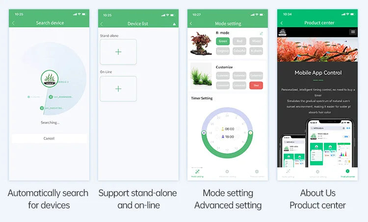 Screenshots of a mobile app interface with various features and settings.