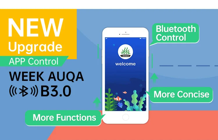 Smartphone displaying an app interface with text about new upgrade features on a colorful background.