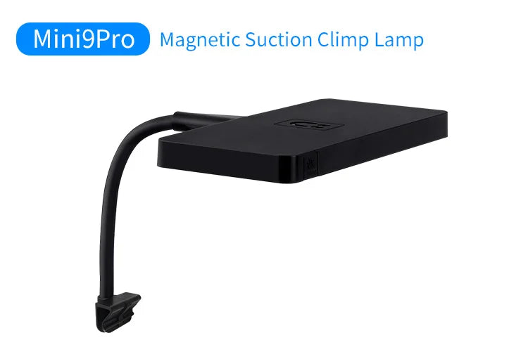 Black magnetic suction clamp lamp with 'Mini9Pro' branding on a white background