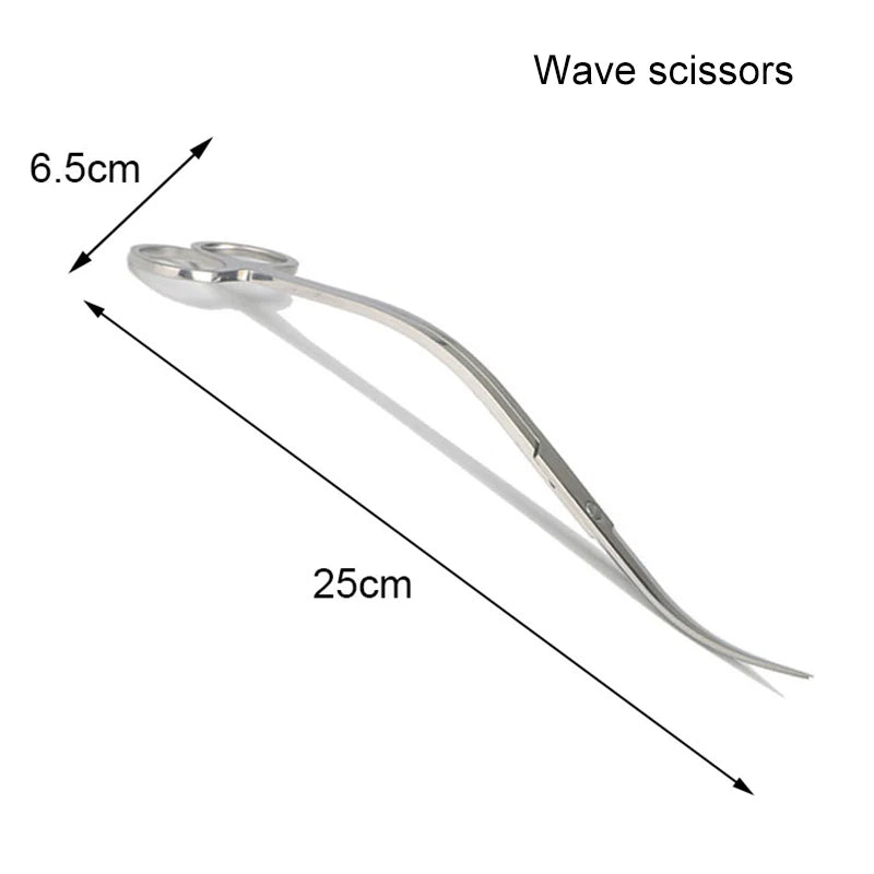 Wave scissors with measurements on a white background