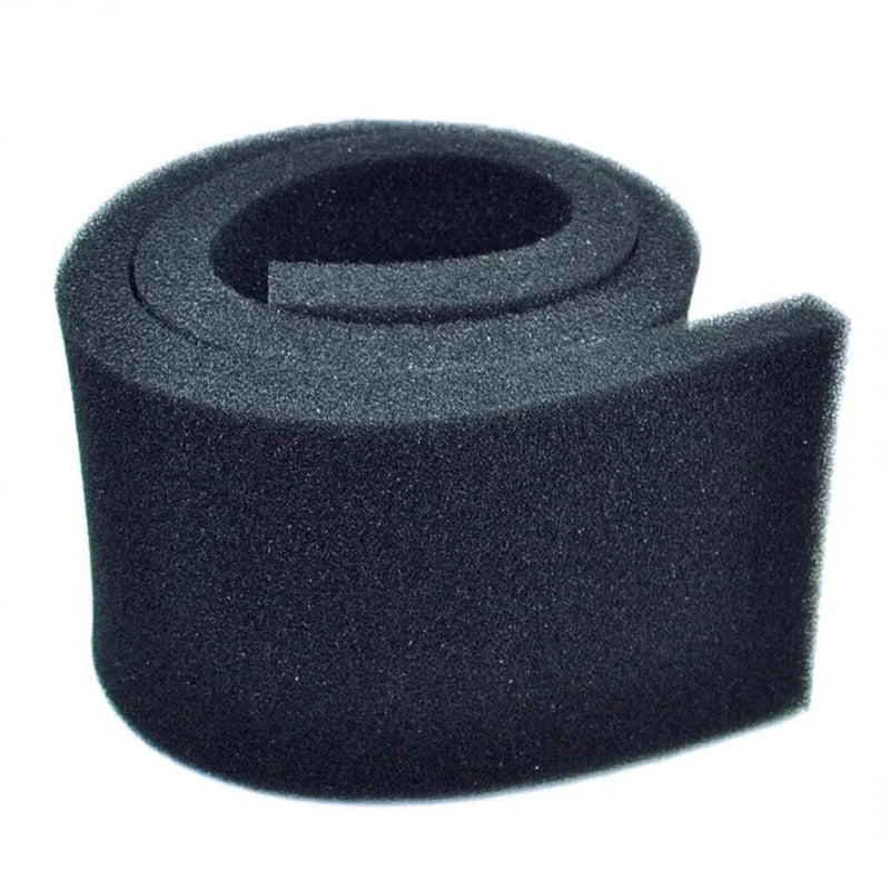 Black foam filter roll on a white background