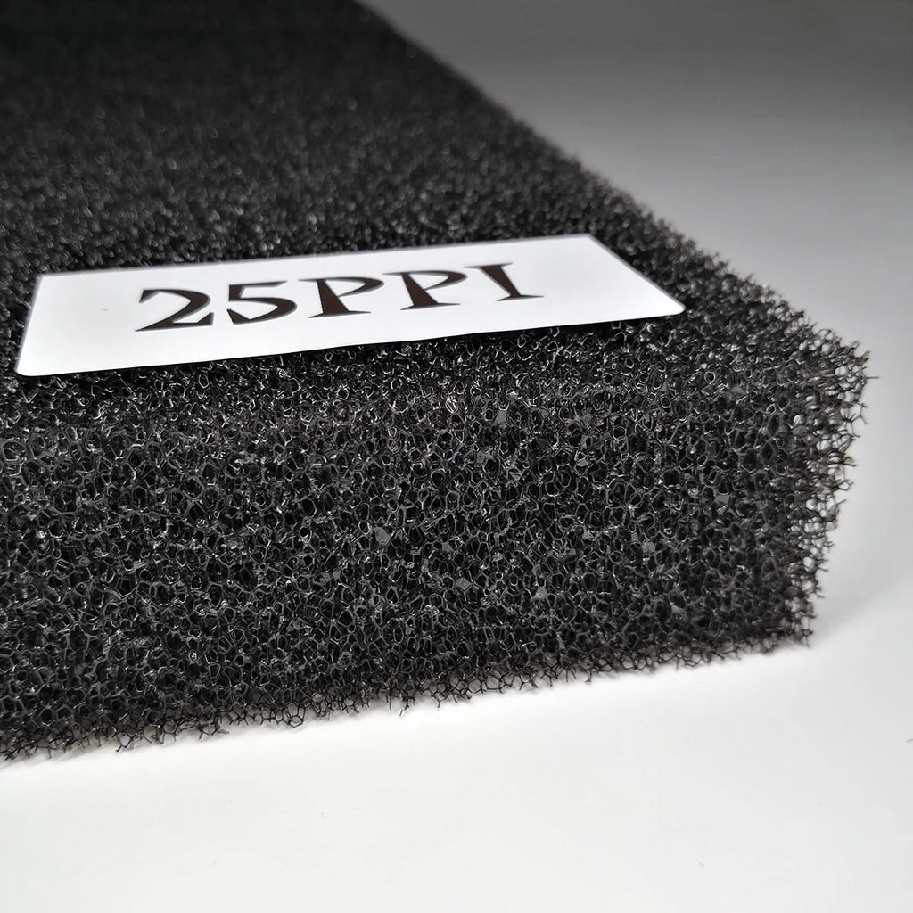Black foam sheet with a label indicating 25 PPI on a gray background
