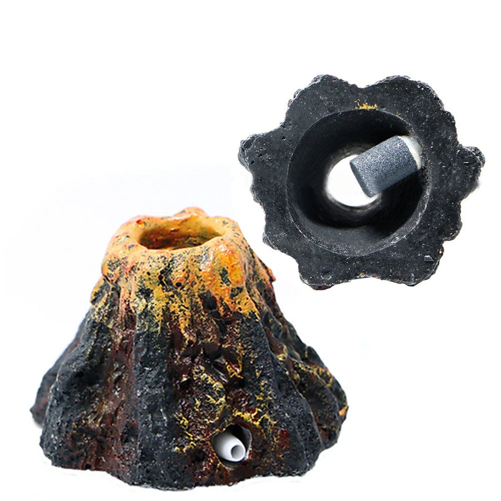 Decorative aquarium rock with a cylindrical component on a white background