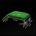 A rectangular black device with a green artificial grass top and two clear suction cups on one end, shown on a black background with green dimension lines and labels reading 5.5CM, 9.