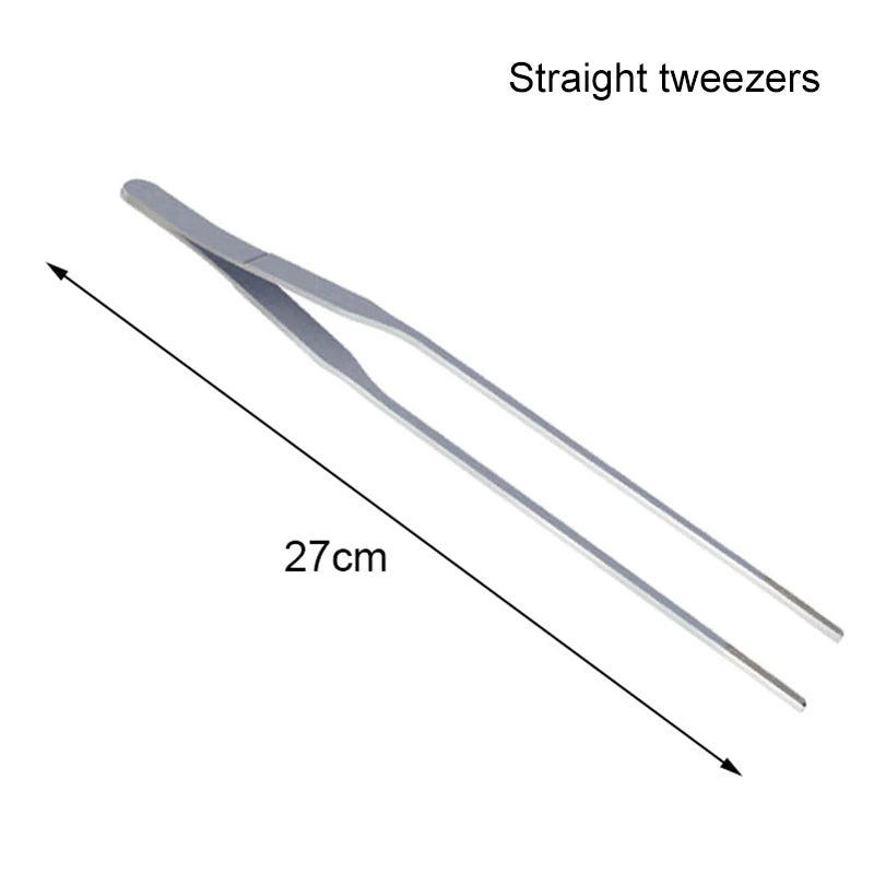 Straight tweezers with a measurement of 27cm on a white background