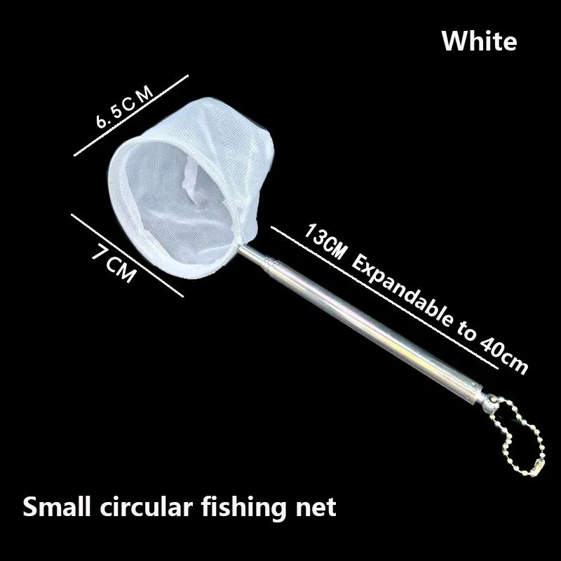 Small circular fishing net with measurements on a black background