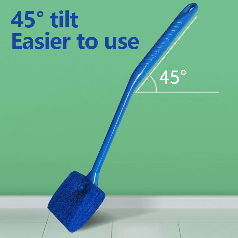 Blue cleaning tool with 45-degree tilt on a green background