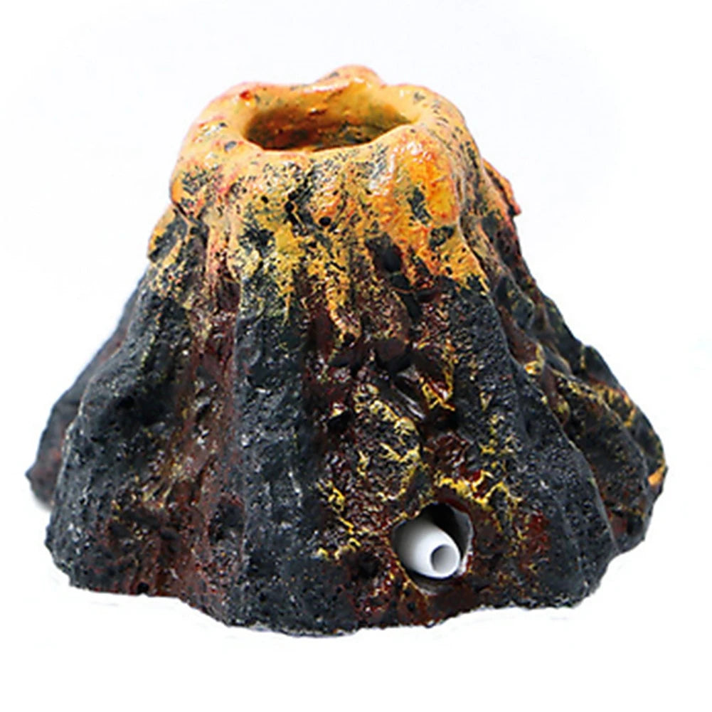 Decorative aquarium rock with a central hole on a white background