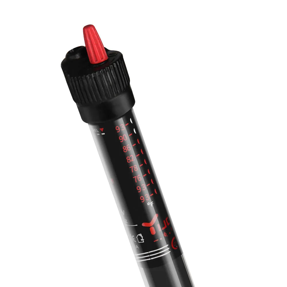 Black and red measuring device on a white background