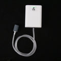 White electronic device with a hose on a black background
