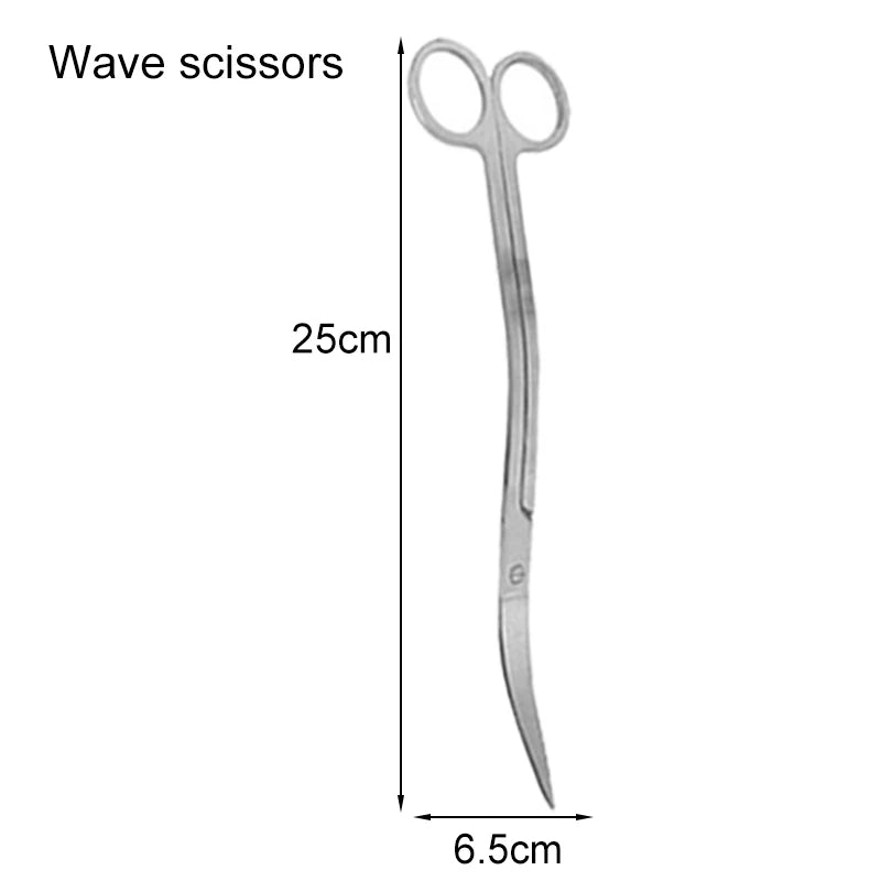 Wave scissors with measurements on a white background