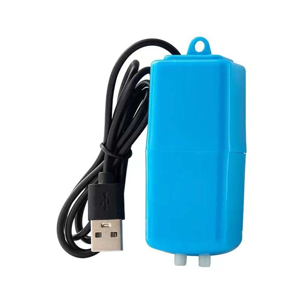 Blue electronic device with a USB cable on a white background