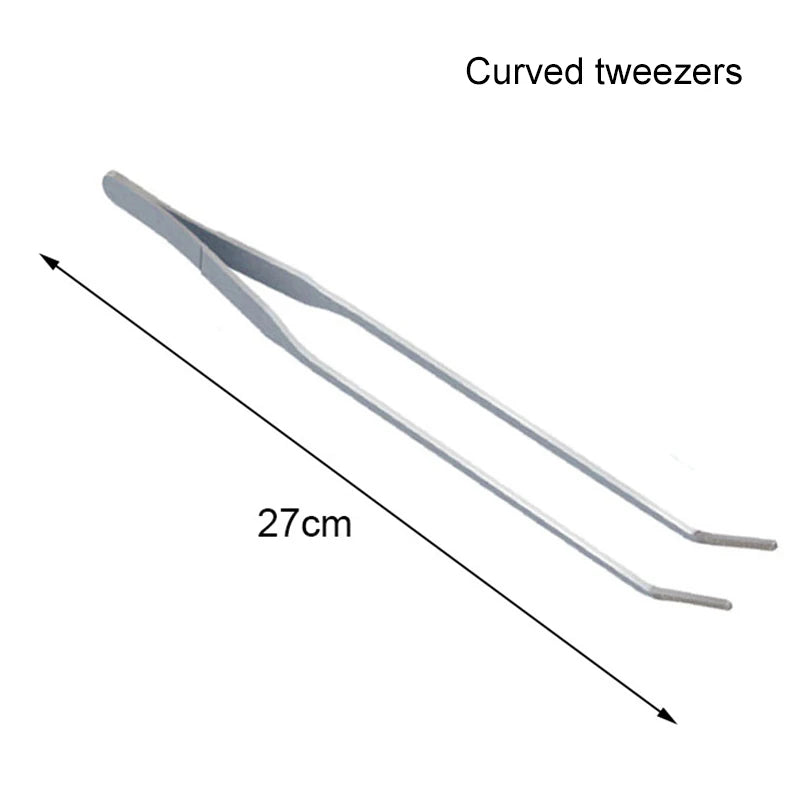 Curved tweezers with a measurement of 27 cm on a white background