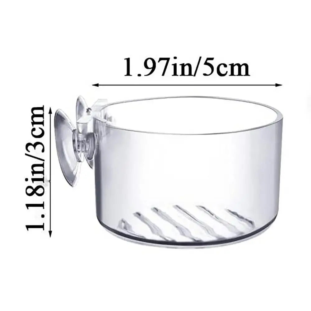 Clear plastic corner shelf with dimensions labeled on a white background