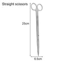 Measurement chart of straight scissors with dimensions on a white background