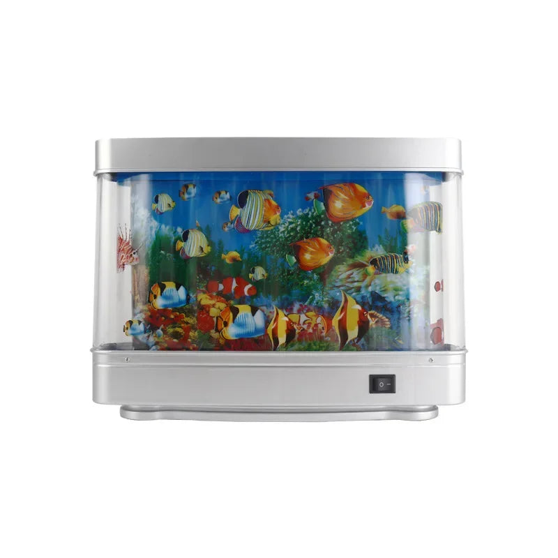 Small aquarium with colorful fish on a white background