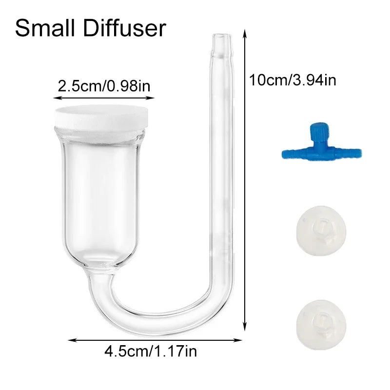 Small diffuser with measurements and additional components on a white background