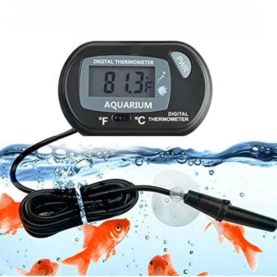 Digital thermometer for aquarium with water and fish illustration