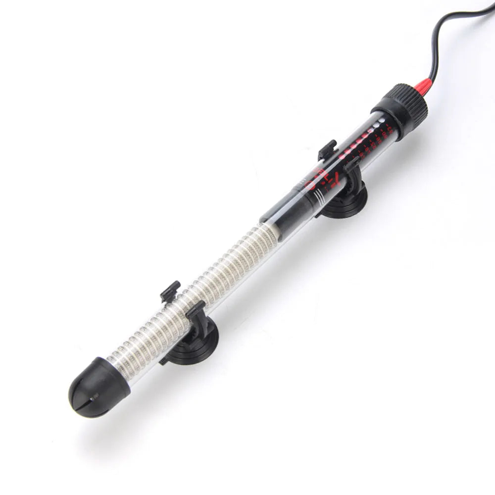 Aquarium heater with coiled element on a white background