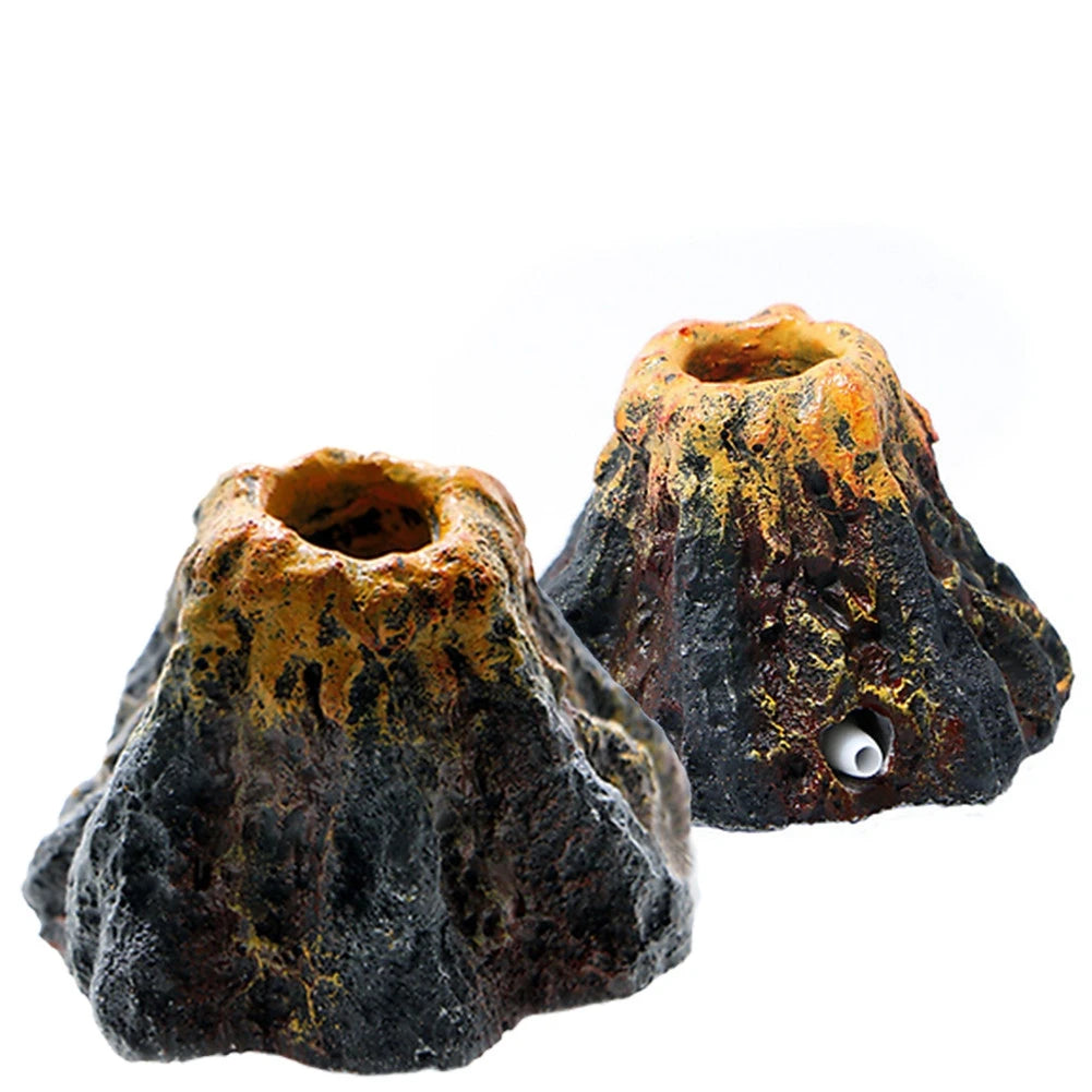 Two decorative aquarium rocks with natural textures on a white background