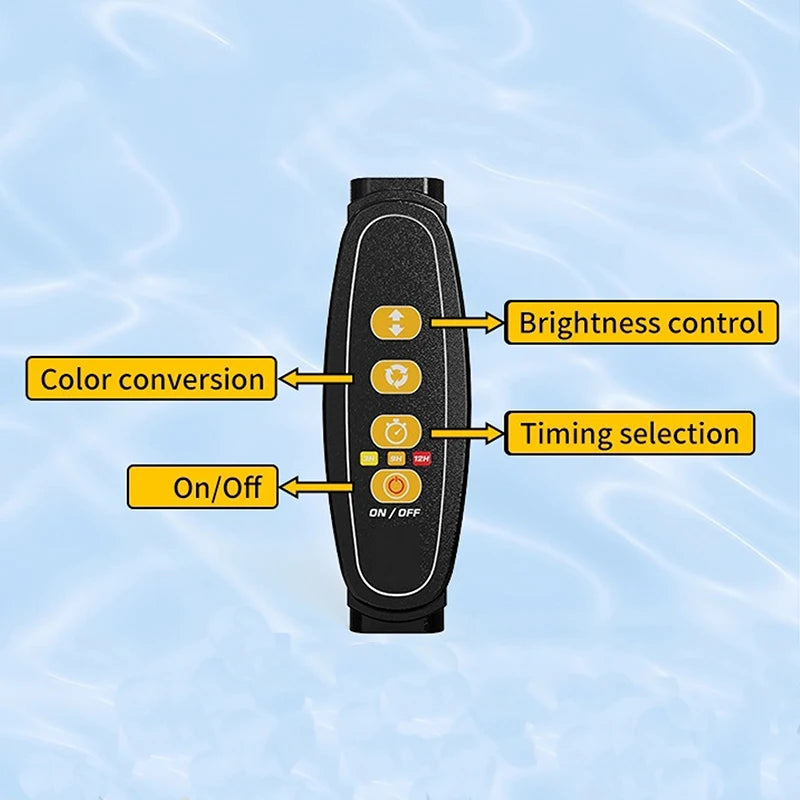 Control panel with labeled buttons on a blue background