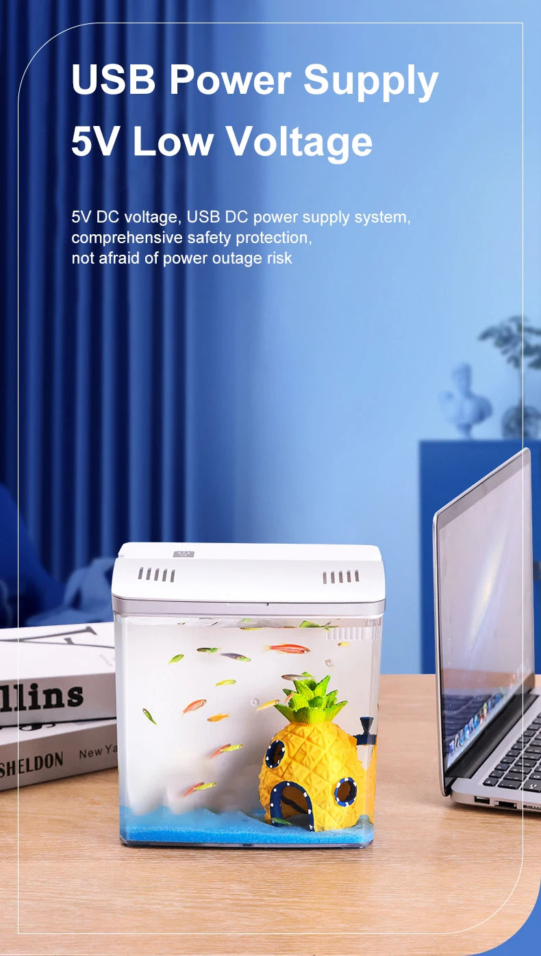 USB power supply with pineapple design on a desk next to a laptop