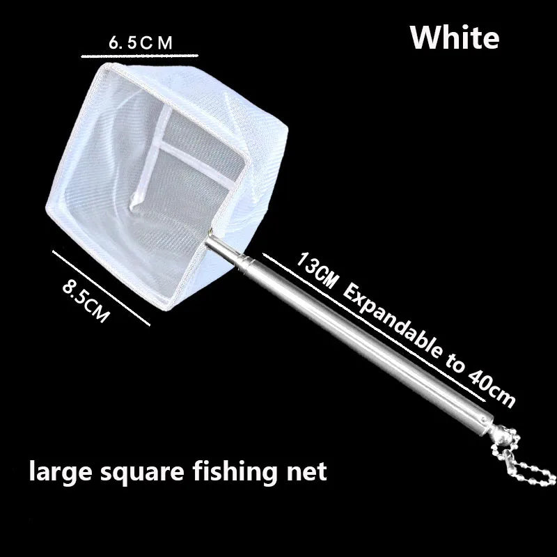 White square fishing net with measurements on a black background