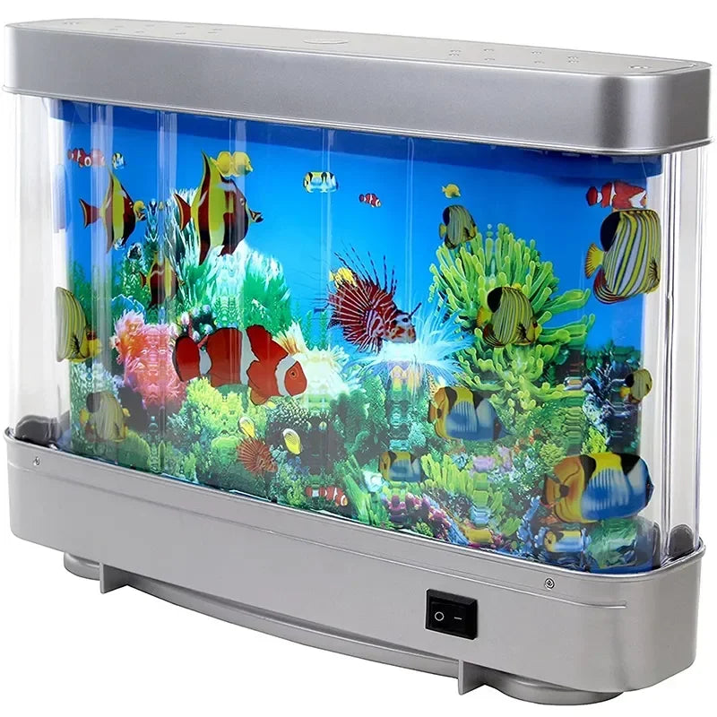 Fish tank with colorful fish and underwater scenery on a white background