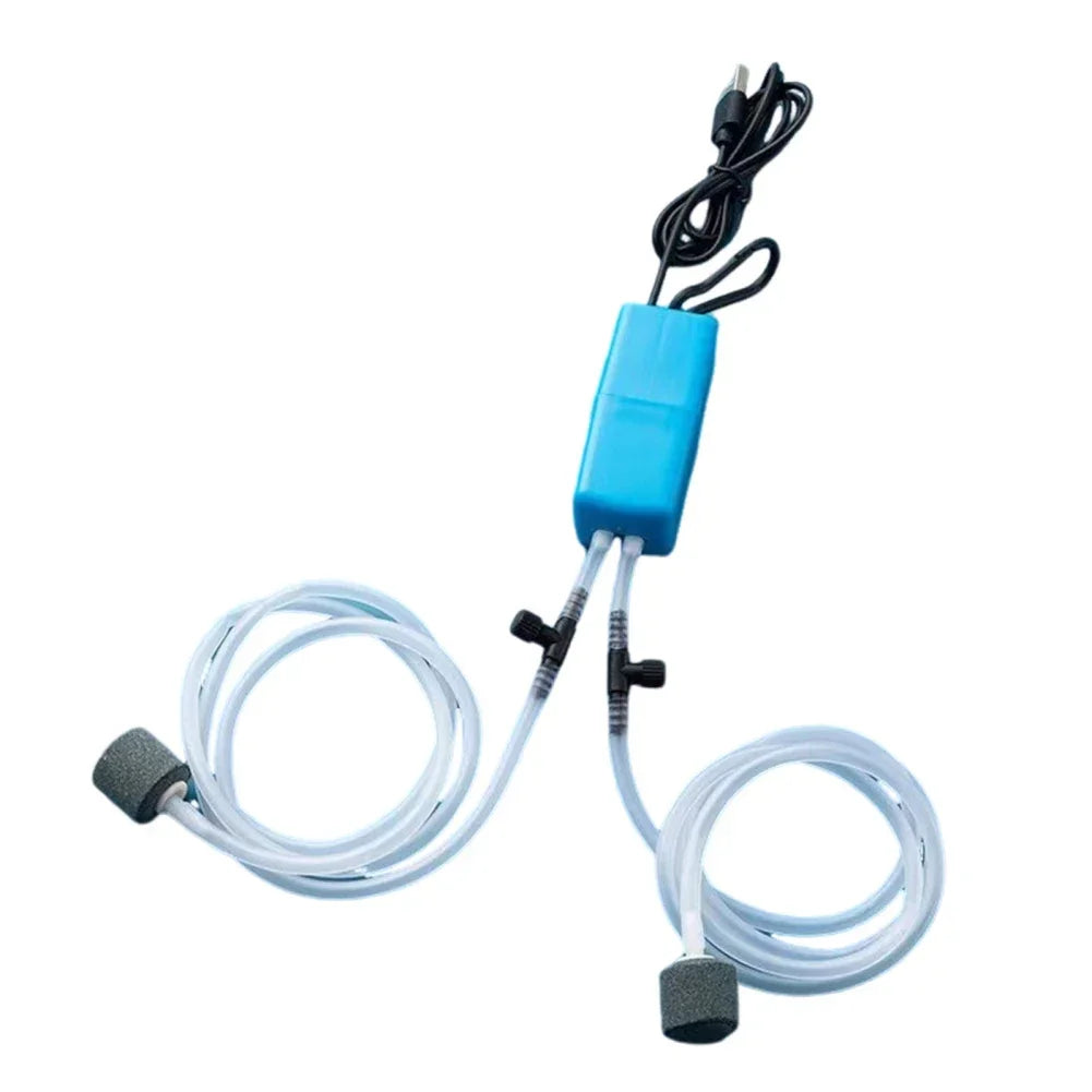 Blue electronic device with hoses on a white background