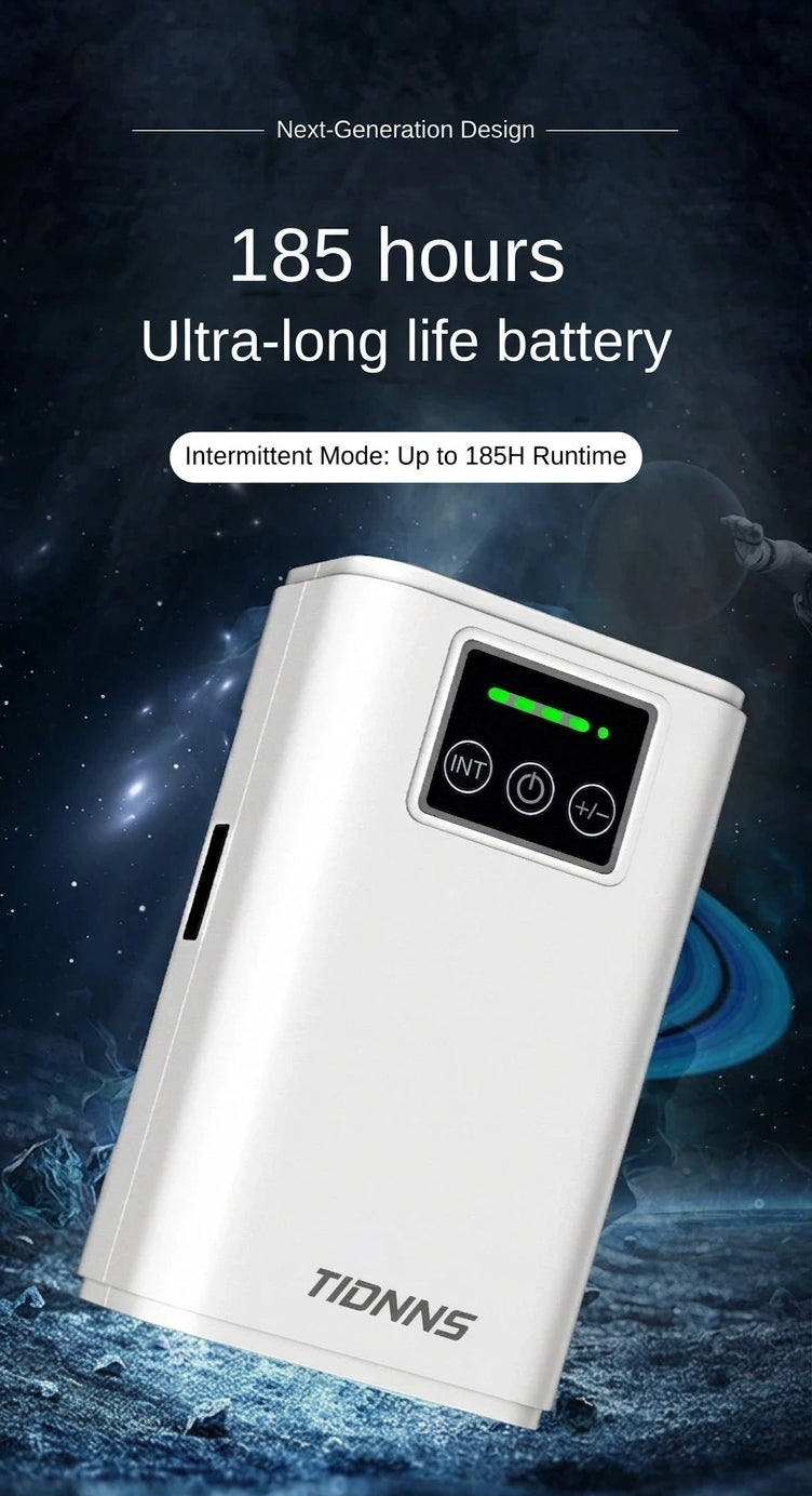TIDNNS TD-300 aquarium air pump — 185 hours ultra-long battery life, intermittent mode up to 185H runtime, next-generation design