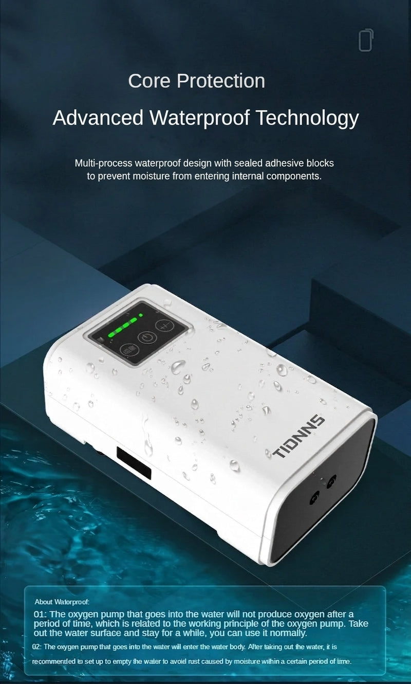 TIDNNS TD-300 aquarium air pump — core protection with advanced waterproof technology, multi-process sealed design prevents moisture from entering internal components