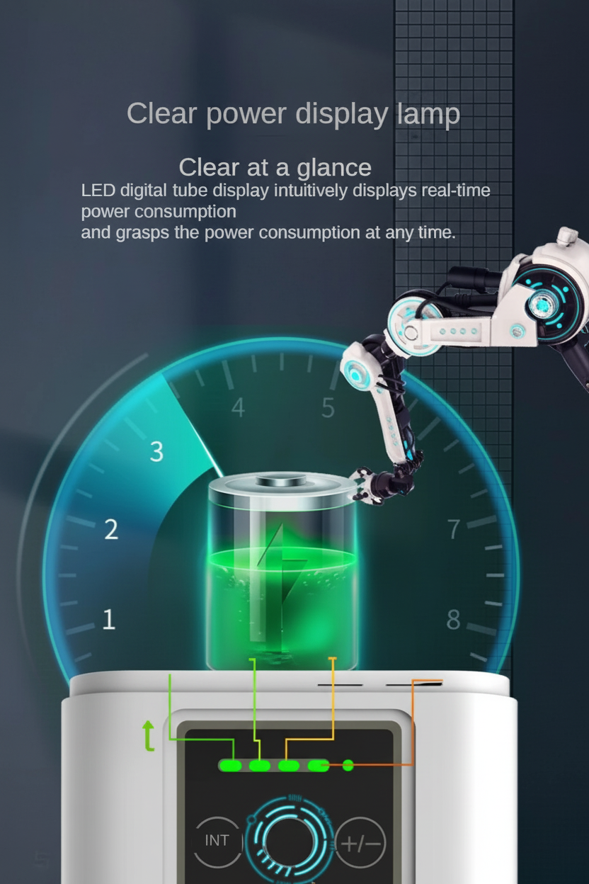 TIDNNS TD-300 aquarium air pump — clear LED power display lamp shows real-time battery level and power consumption at a glance


