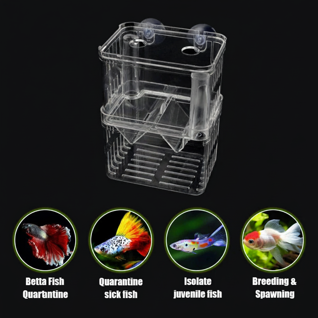 Aquarium fish breeder isolation box use cases — Betta Fish Quarantine, Quarantine Sick Fish, Isolate Juvenile Fish, Breeding & Spawning
