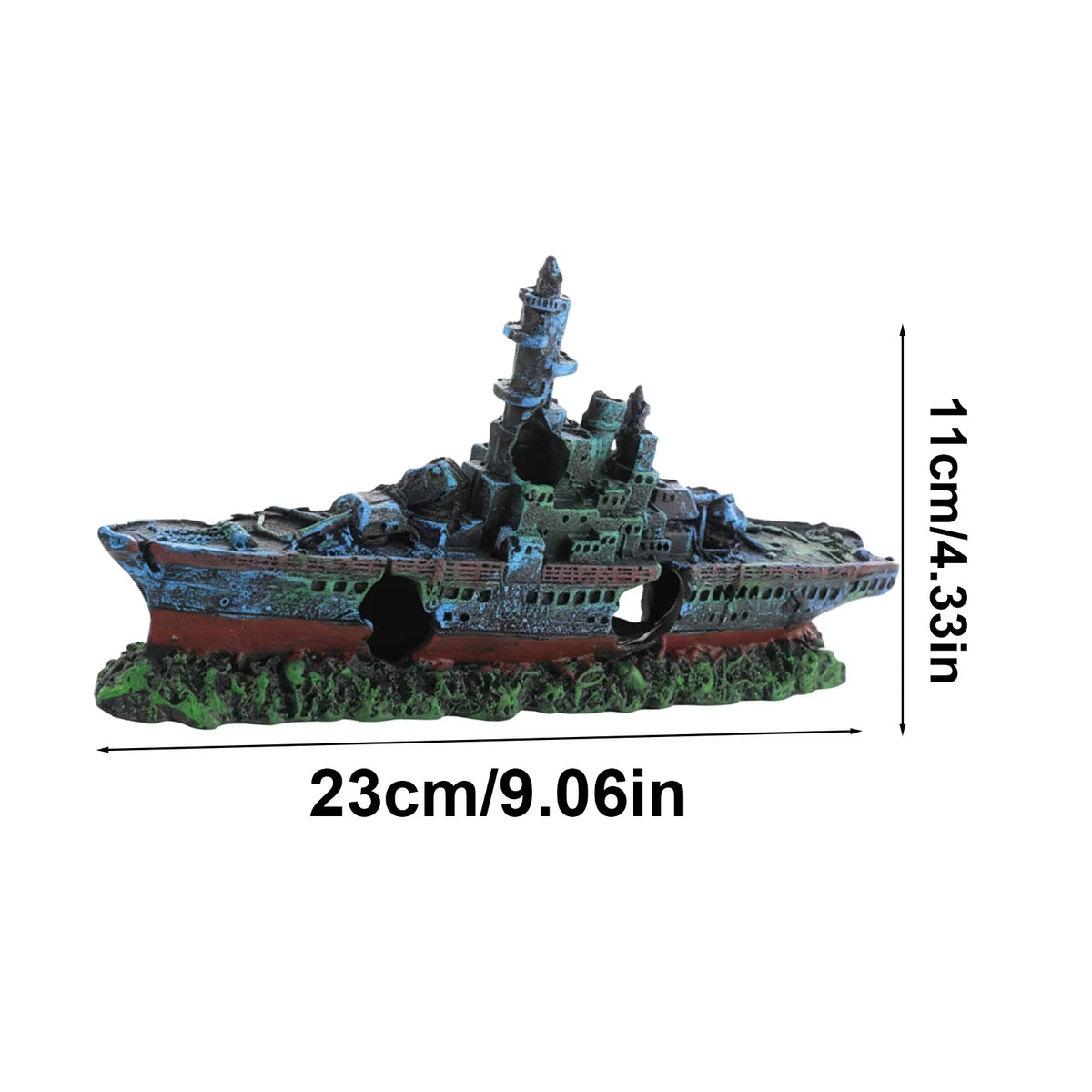 Model of a ship with dimensions indicated on a white background